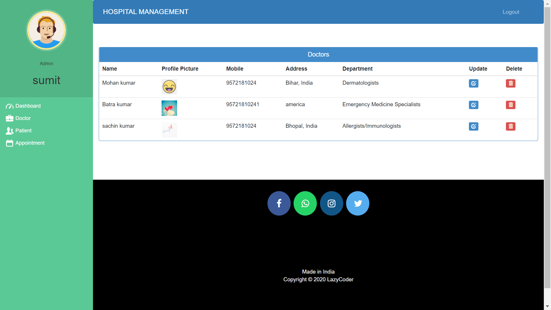 Hospital Management System in Django - Doctor List