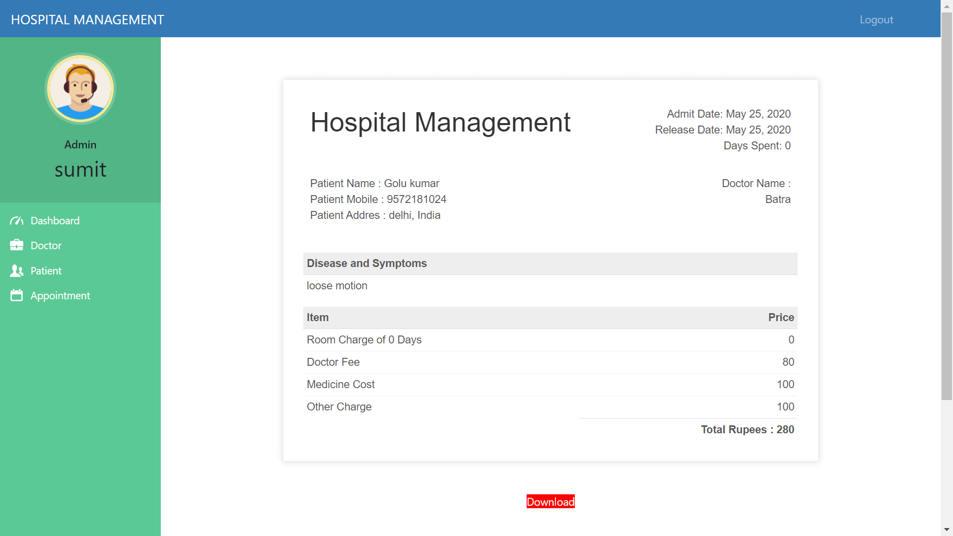 Hospital Management System in Django - Invoice