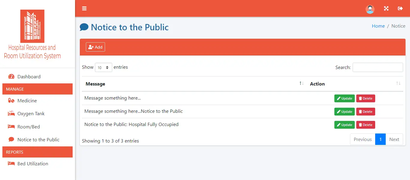 Hospital Resources and Room Utilization Management System - Notice Board