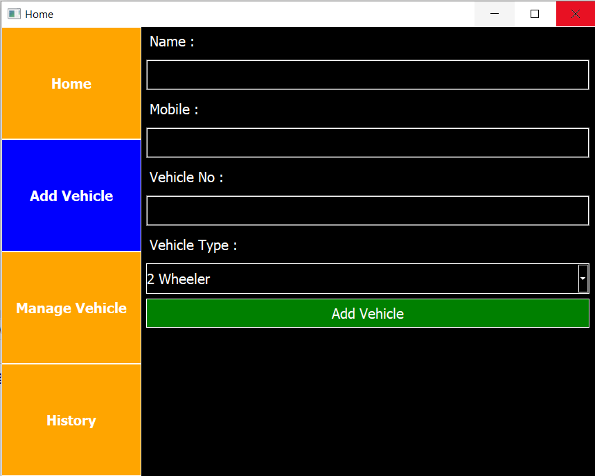 Python Vehicle Parking Management System - Add Vehicle