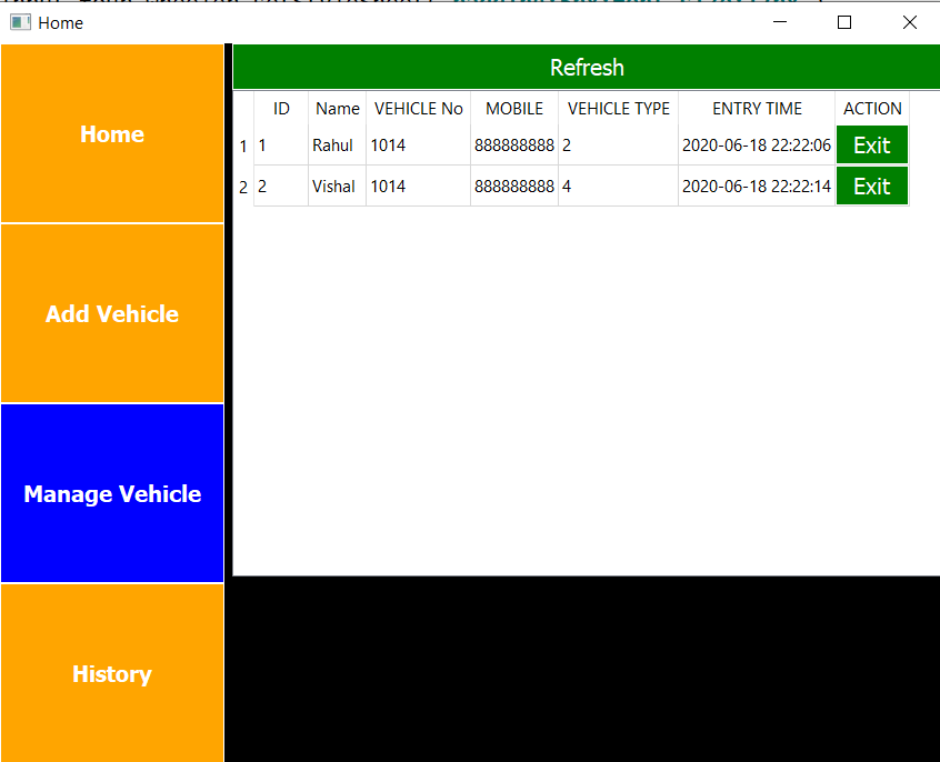 Python Vehicle Parking Management System - Manage Vehicle