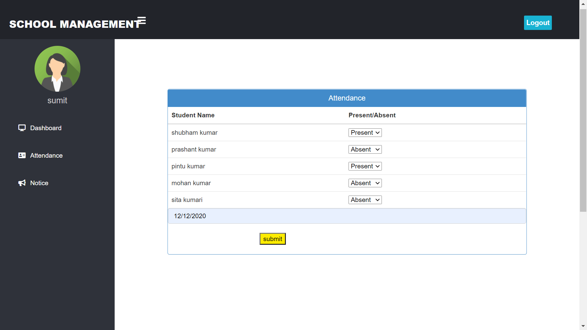 School Management System in Django - Attendance