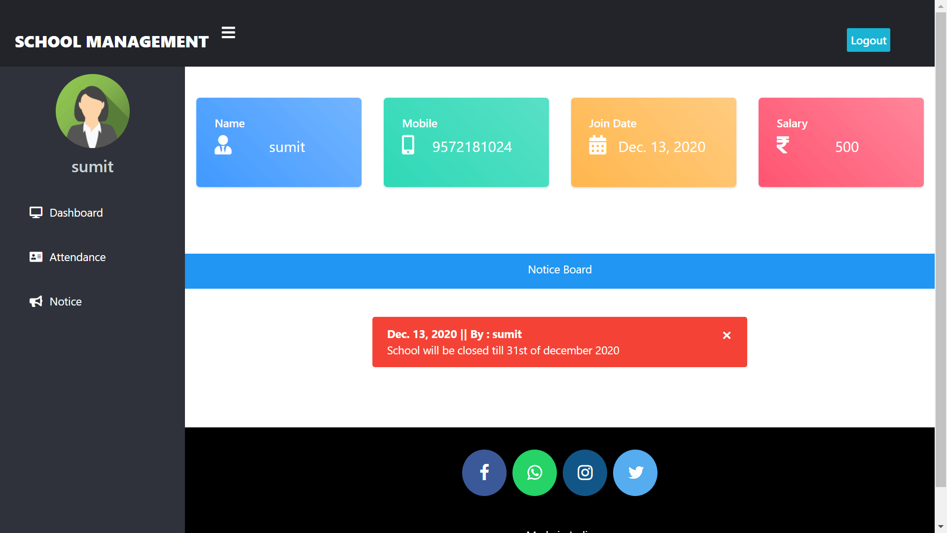 School Management System in Django - Teacher Dashboard