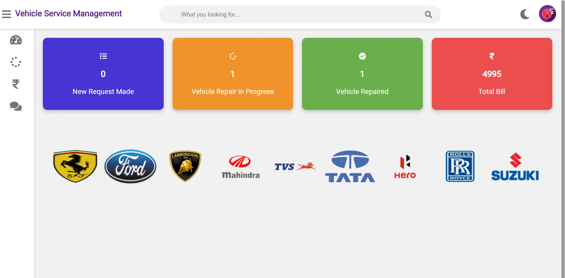 Vehicle Service Management System in Django - Customer Dashboard
