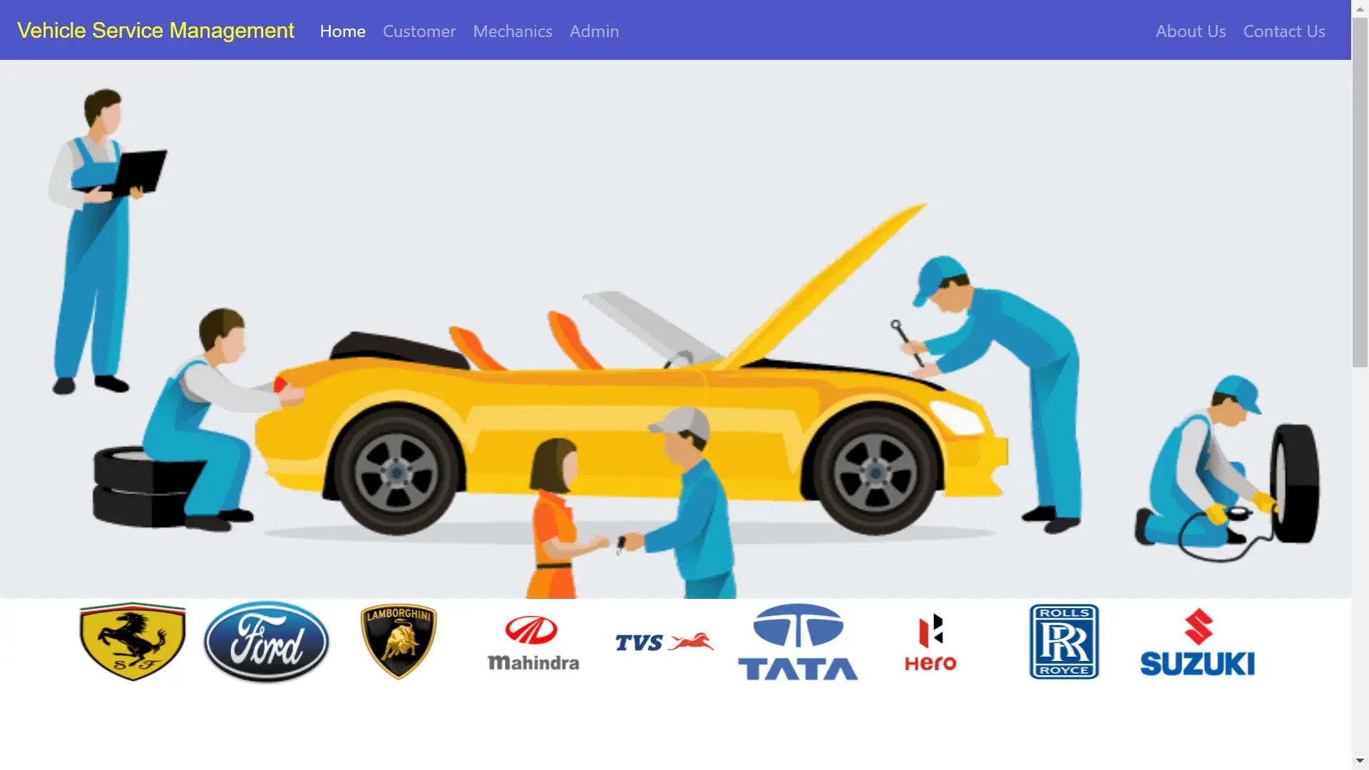 Vehicle Service Management System in Django - Homepage