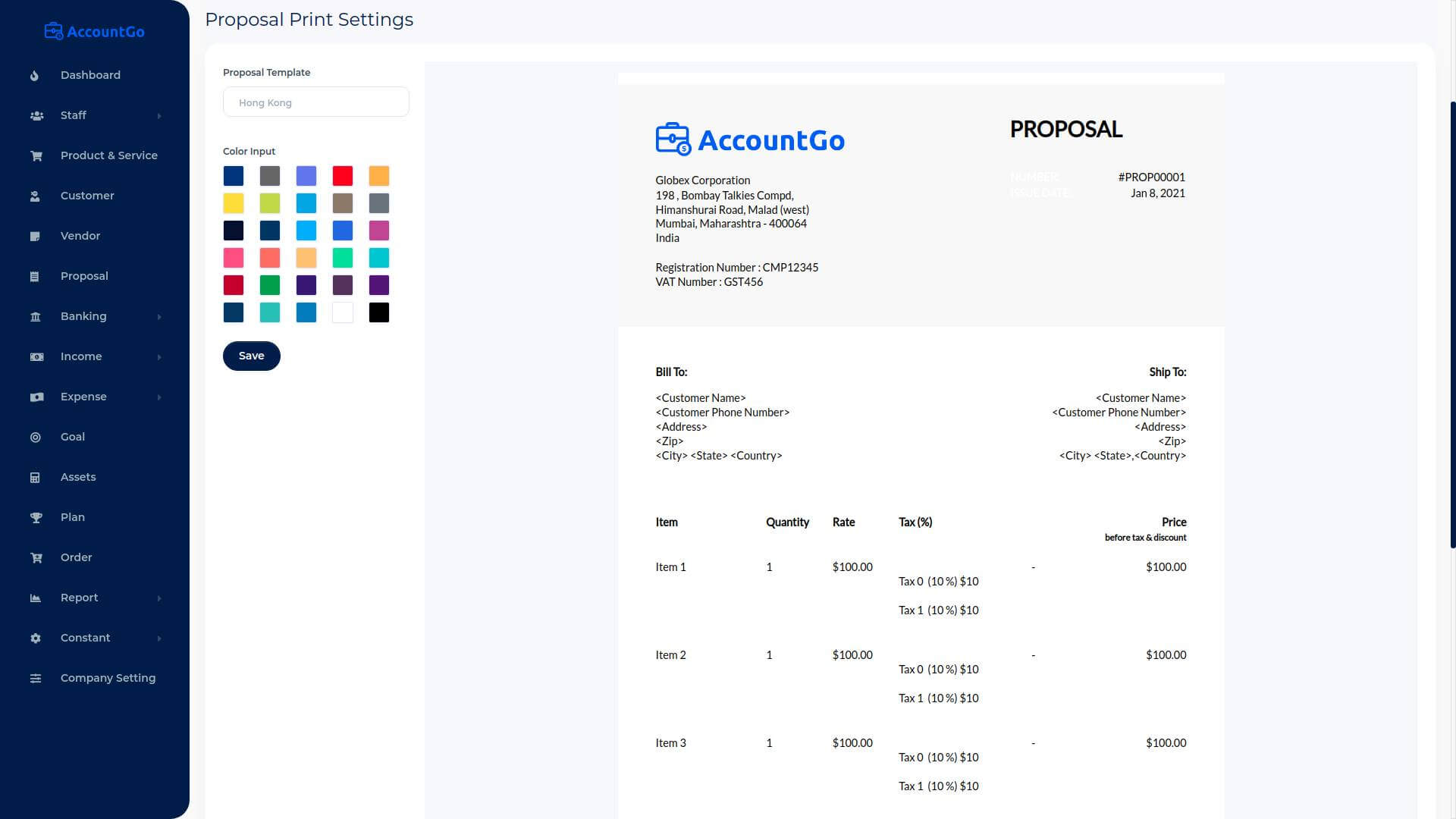 Accounting Management System in Laravel - Proposal Print Settings