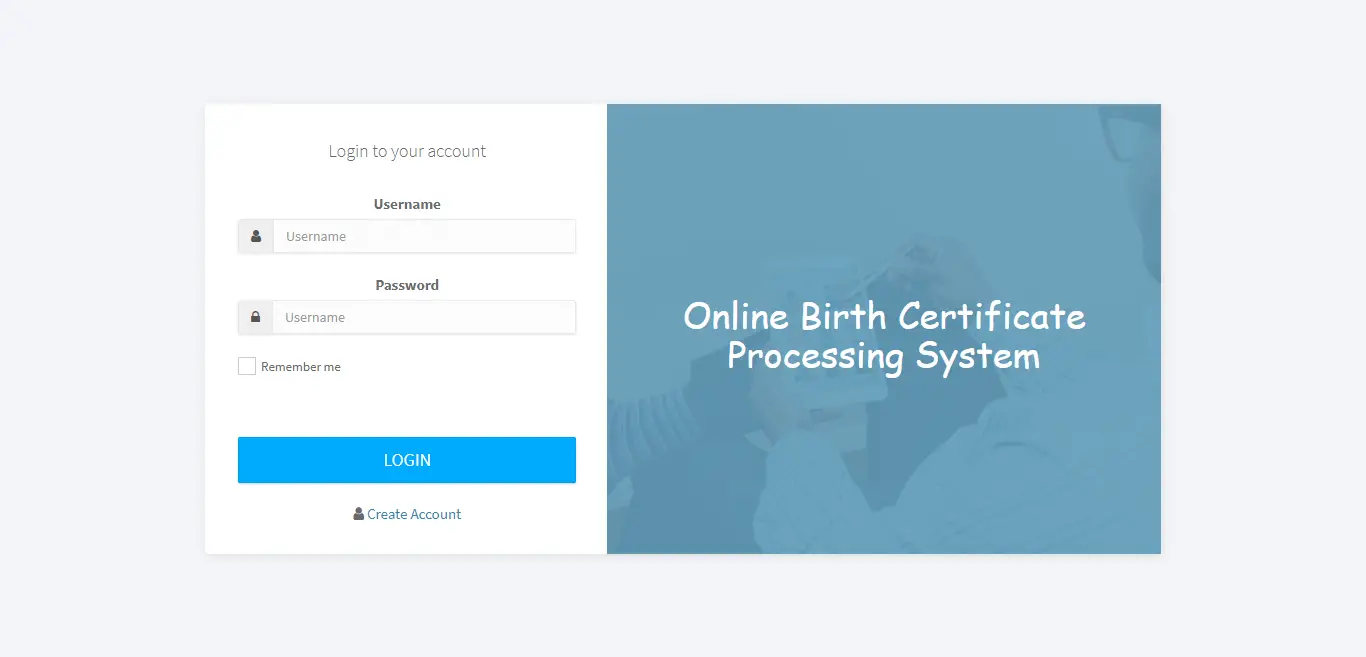 Online Birth Certificate Processing System with SMS Notification Free Bootstrap Template - Login Form