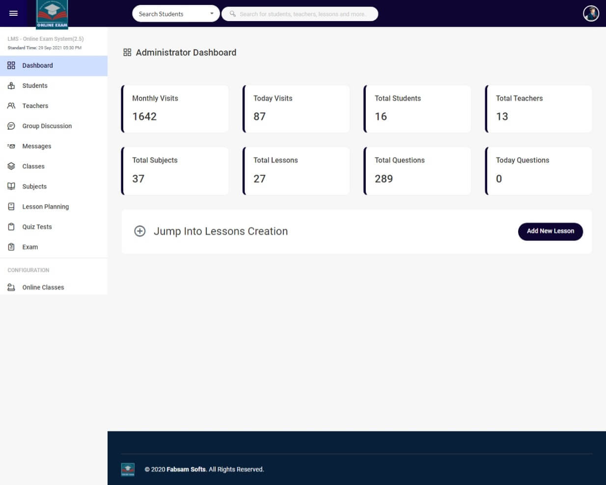 Online Exam and Learning Management System - Admin Dashboard