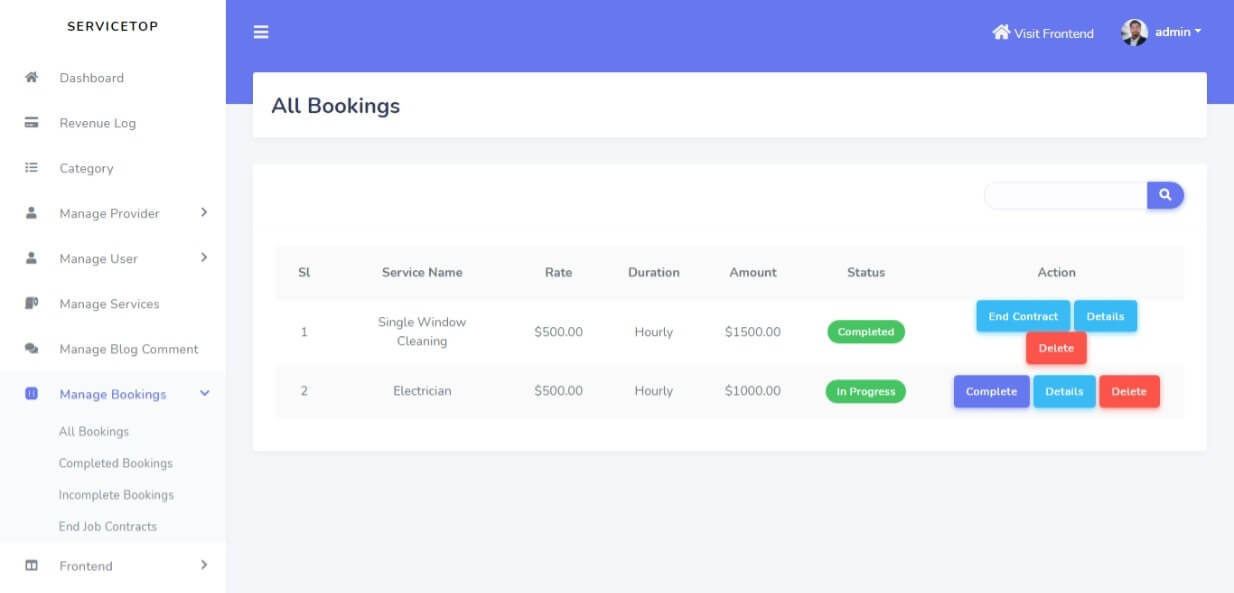 Service Selling Platform in Laravel - Manage Bookings