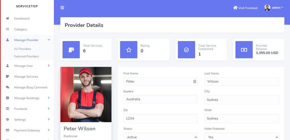 Service Selling Platform in Laravel - Provider Details