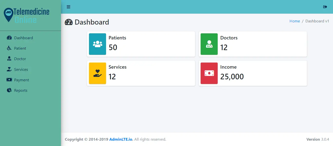 Telemedicine Online Platform Free Bootstrap Template - Admin Dashboard