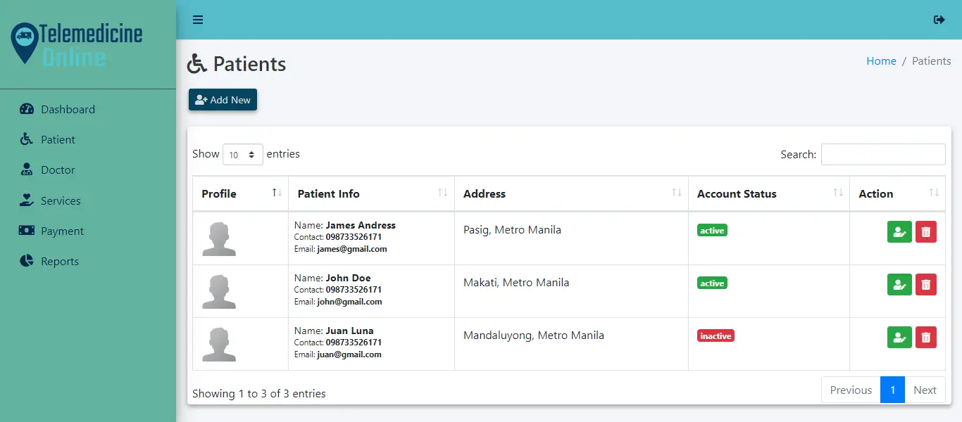 Telemedicine Online Platform Free Bootstrap Template - Patient Information Management