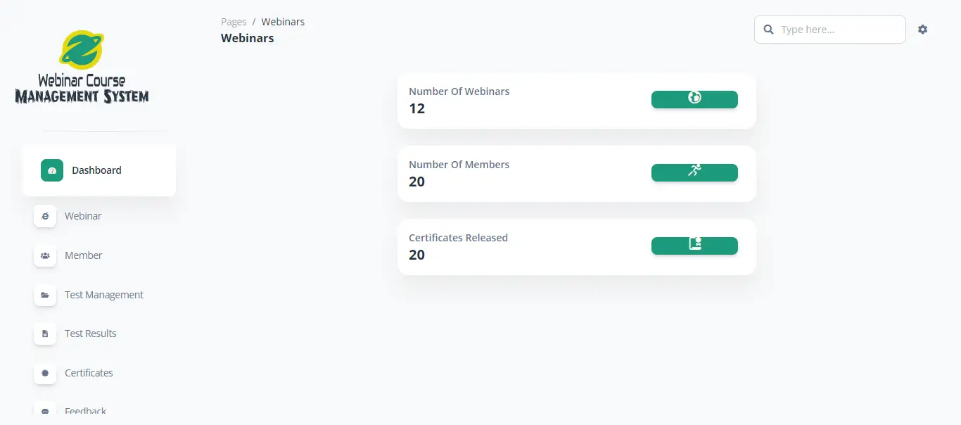 Webinar Course Management System Free Bootstrap Template - Admin Dashboard