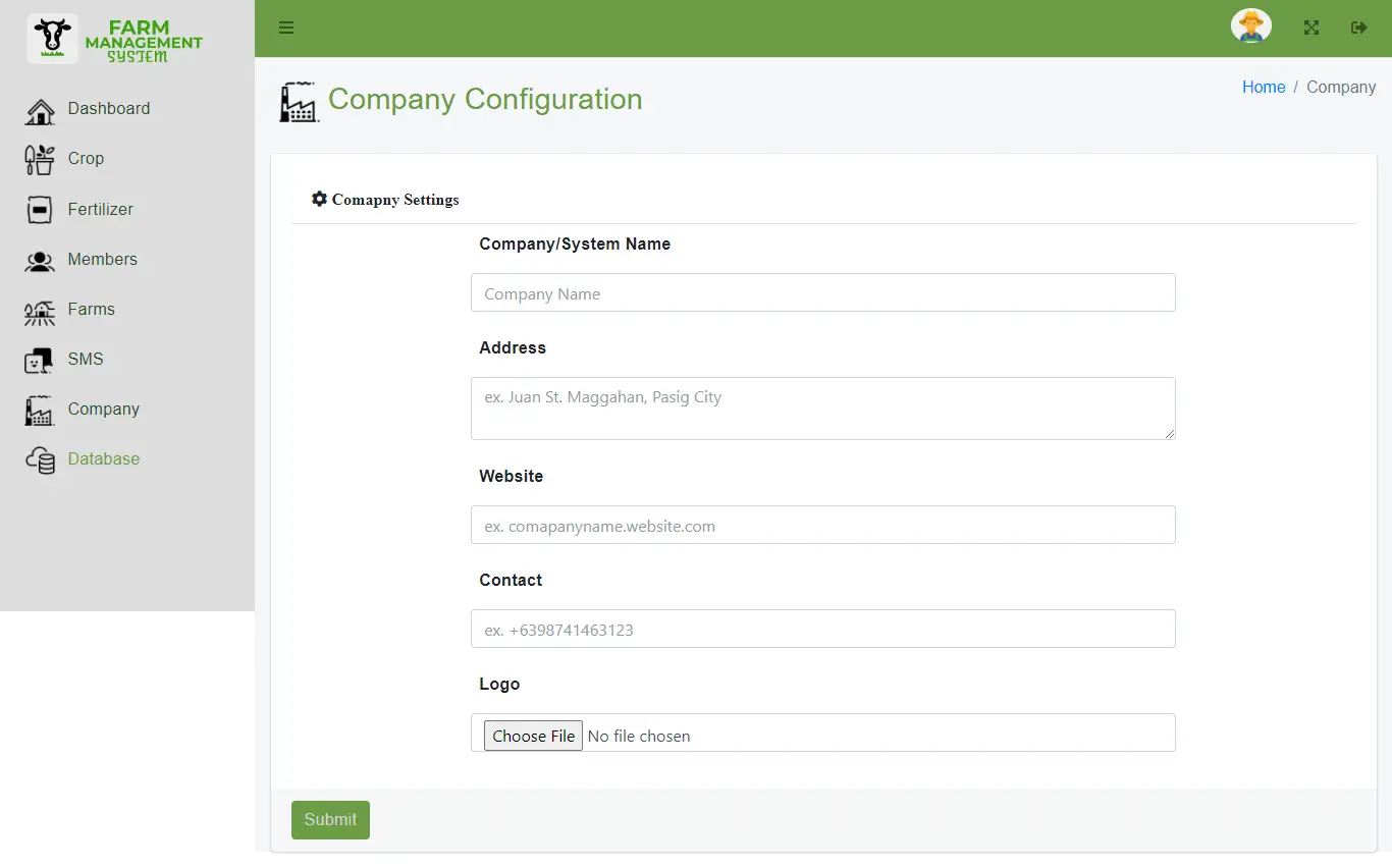 Cloud-Based Farm Management Assistant System Free Bootstrap Source code - Company Config