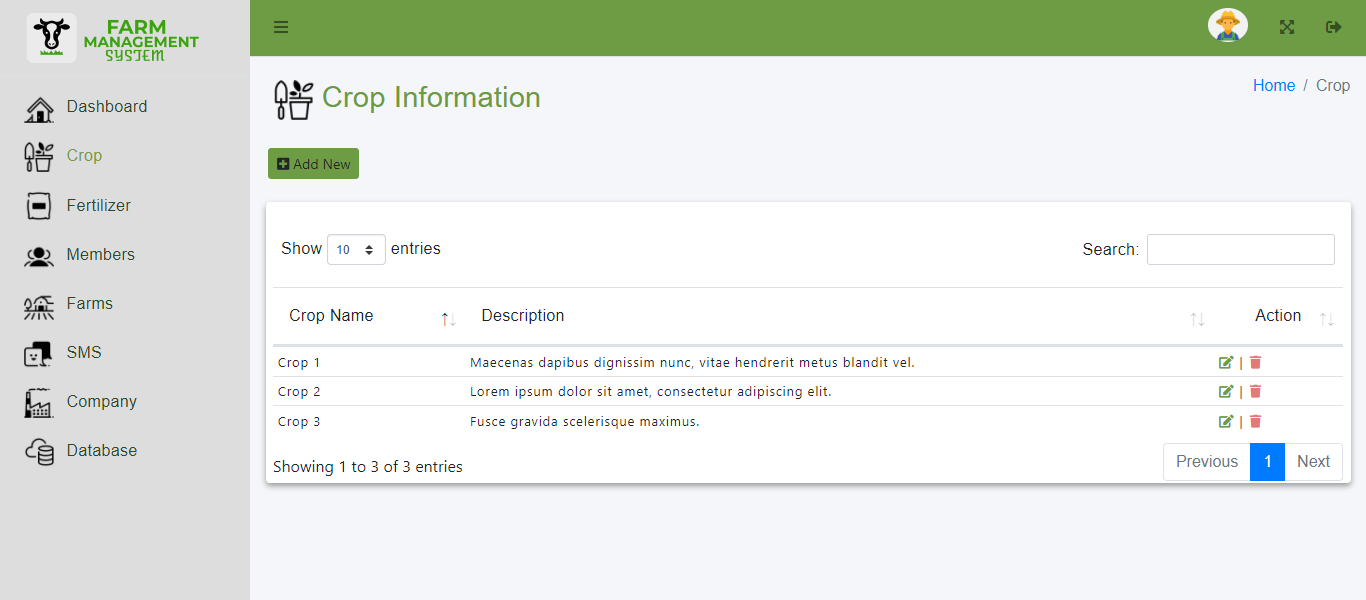 Cloud-Based Farm Management Assistant System Free Bootstrap Source code - Crop Information