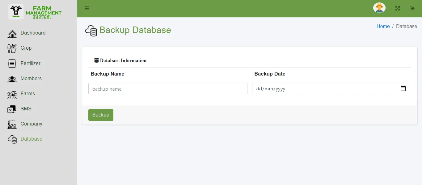 Cloud-Based Farm Management Assistant System Free Bootstrap Source code - Database Backup