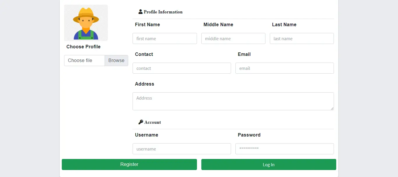 Cloud-Based Farm Management Assistant System Free Bootstrap Source code - Registration