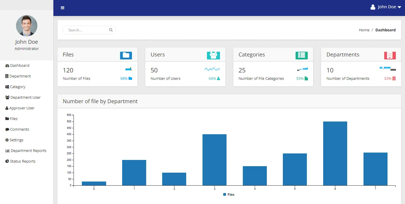 File Management with Approval Process in PHP and Bootstrap Free Source code - Admin Dashboard