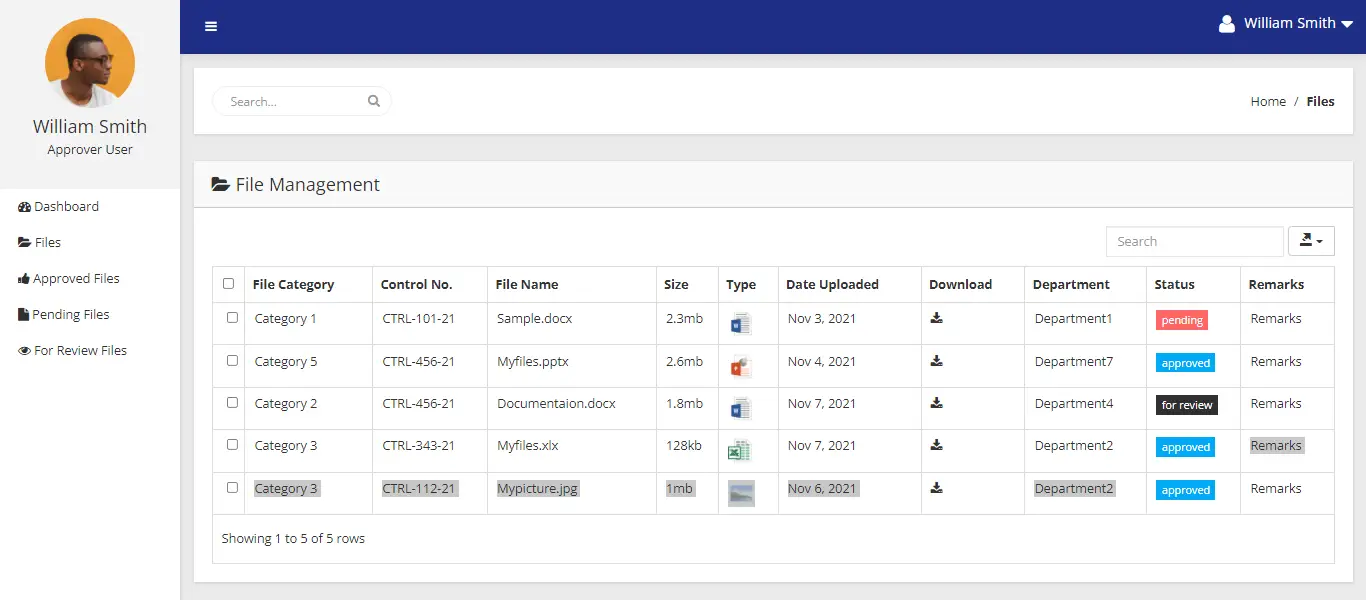 File Management with Approval Process in PHP and Bootstrap Free Source code - All Files