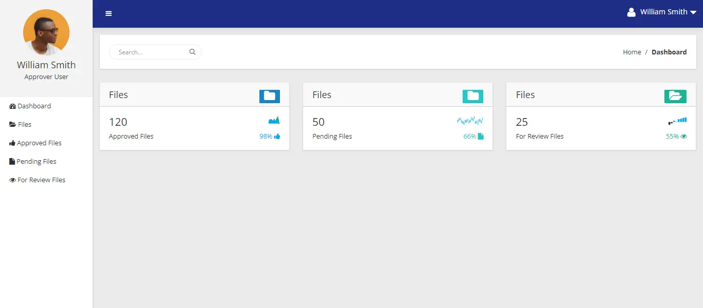 File Management with Approval Process in PHP and Bootstrap Free Source code - Approver Dashboard