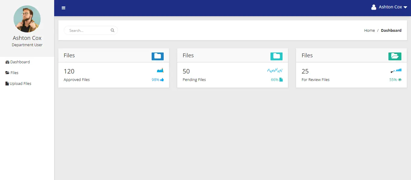 File Management with Approval Process in PHP and Bootstrap Free Source code - Department Dashboard