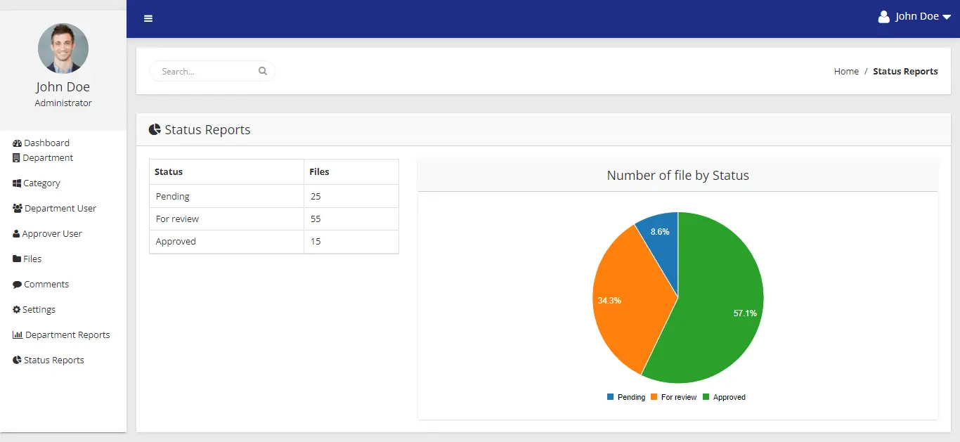 File Management with Approval Process in PHP and Bootstrap Free Source code - FIle Status Report