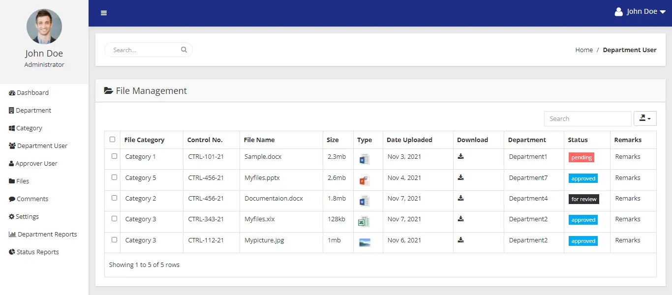 File Management with Approval Process in PHP and Bootstrap Free Source code - File Management