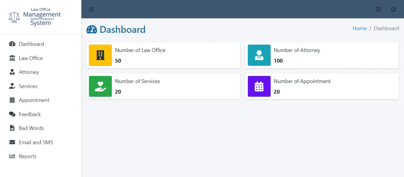 Law Office Management Information System in Bootstrap and PHP Script - Admin Dashboard