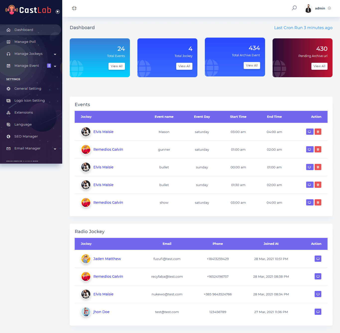 Livestreaming Platform in PHP - Dashboard