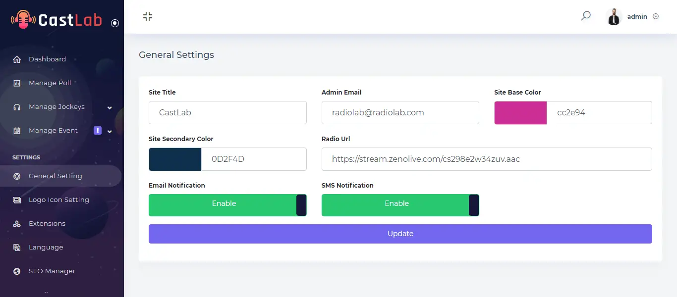 Livestreaming Platform in PHP - General Settings