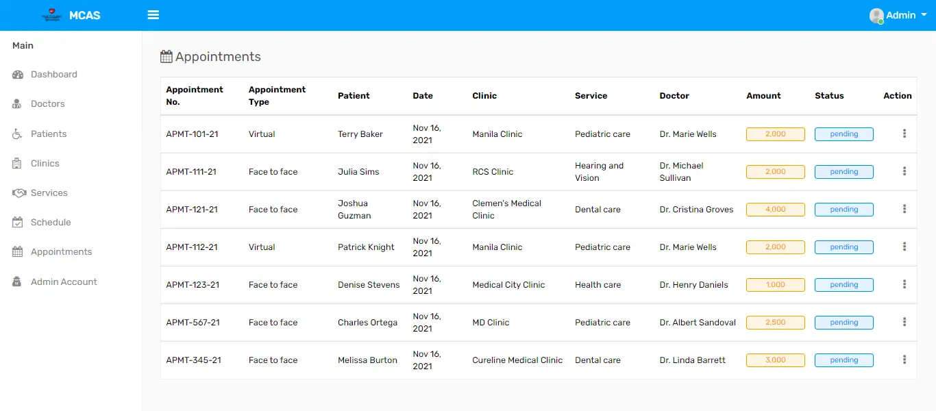 Multi Clinic Appointment System Free Template Source code in PHP and Bootstrap - Appointments