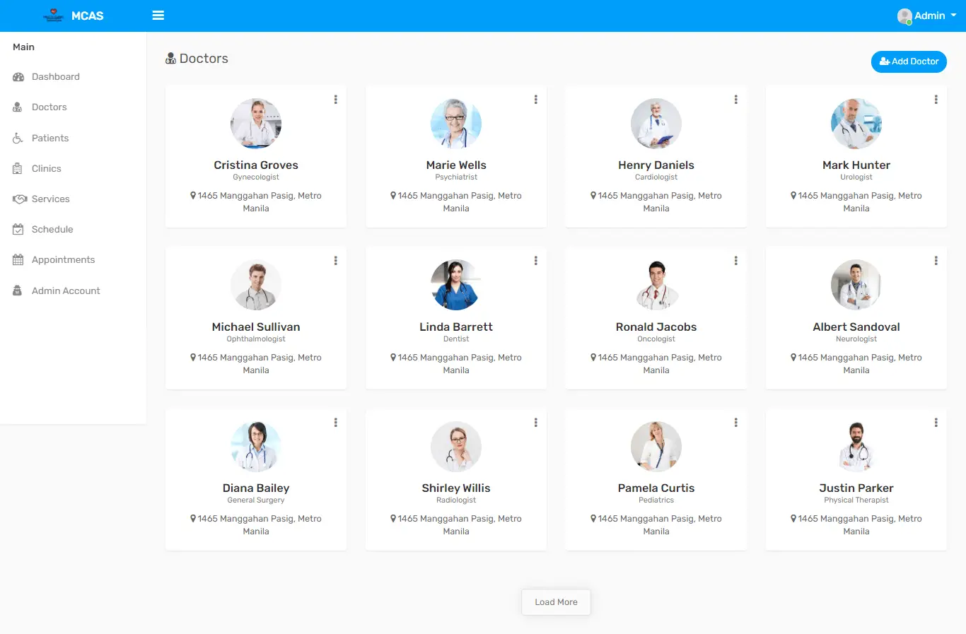 Multi Clinic Appointment System Free Template Source code in PHP and Bootstrap - Doctors