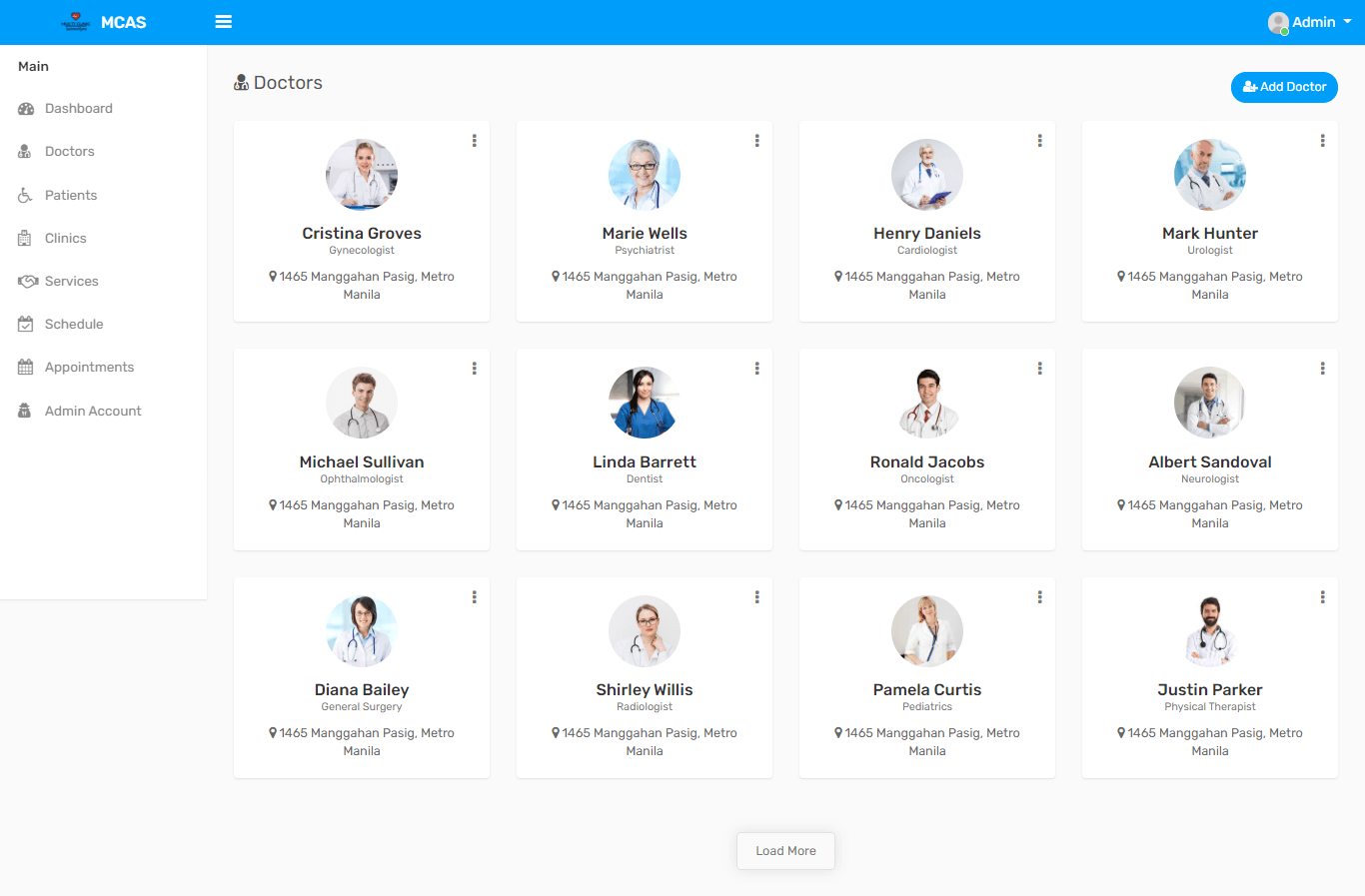 Multi Clinic Appointment System Free Template Source code in PHP and Bootstrap - Doctors