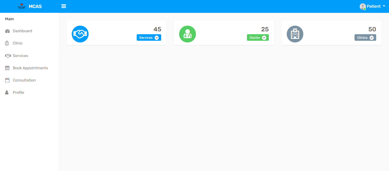 Multi Clinic Appointment System Free Template Source code in PHP and Bootstrap - Patient Dashboard