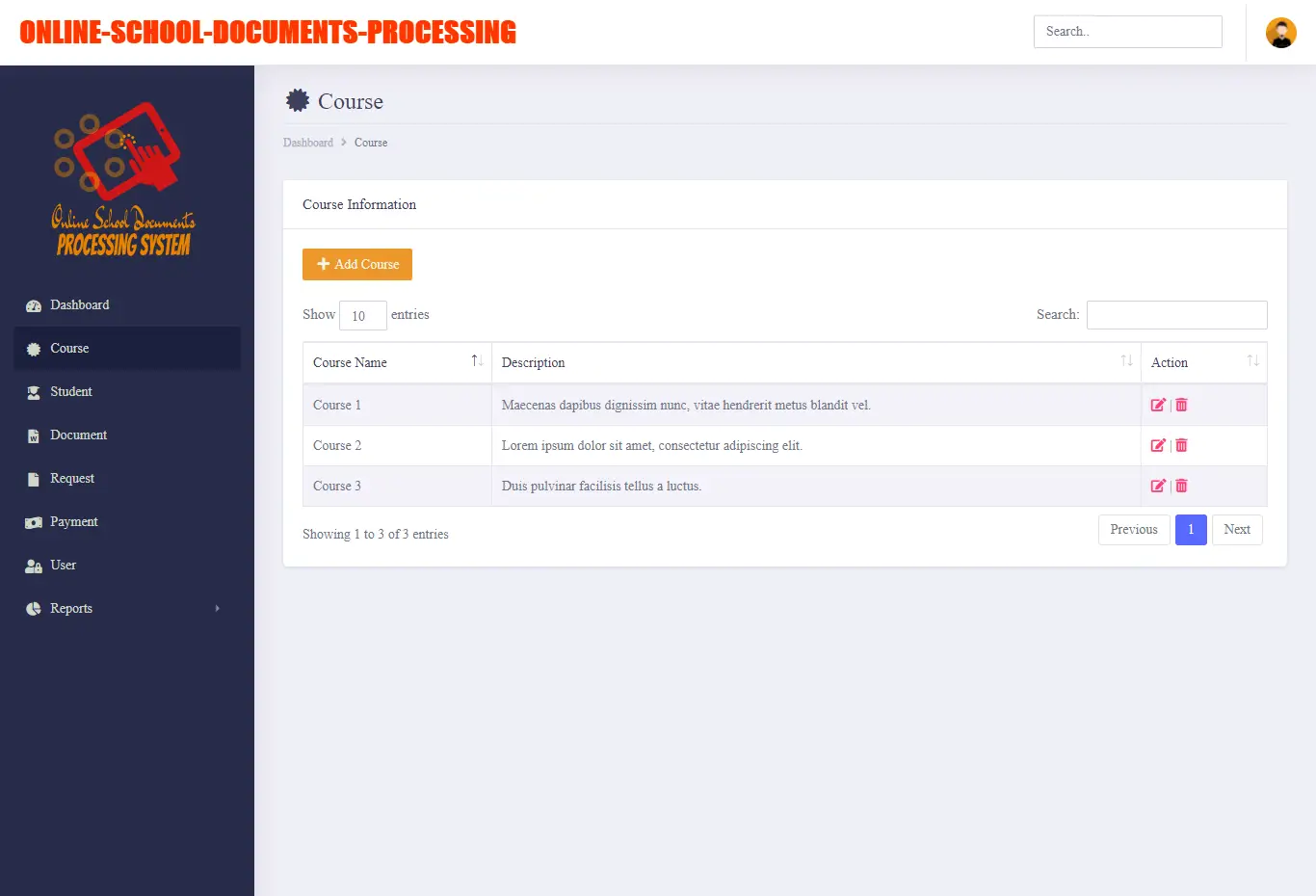 Online School Documents Processing System Free Bootstrap Template - Courses