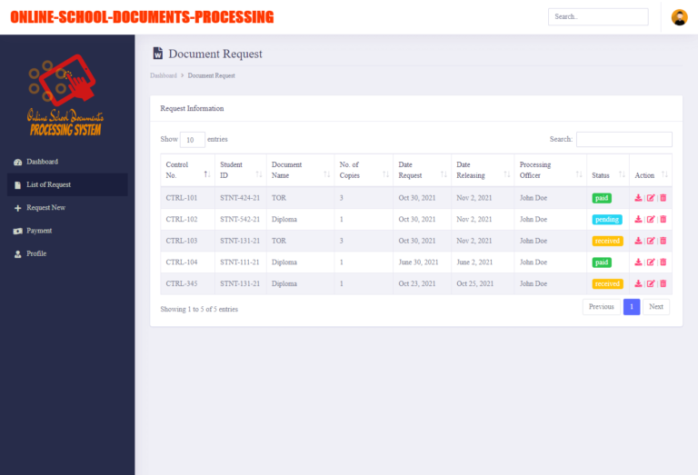 Online School Documents Processing System Free Bootstrap Template ...