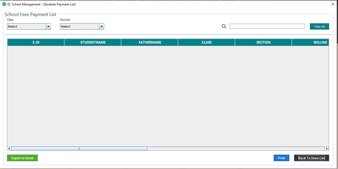 School Management System in Java - School Fees Payment List