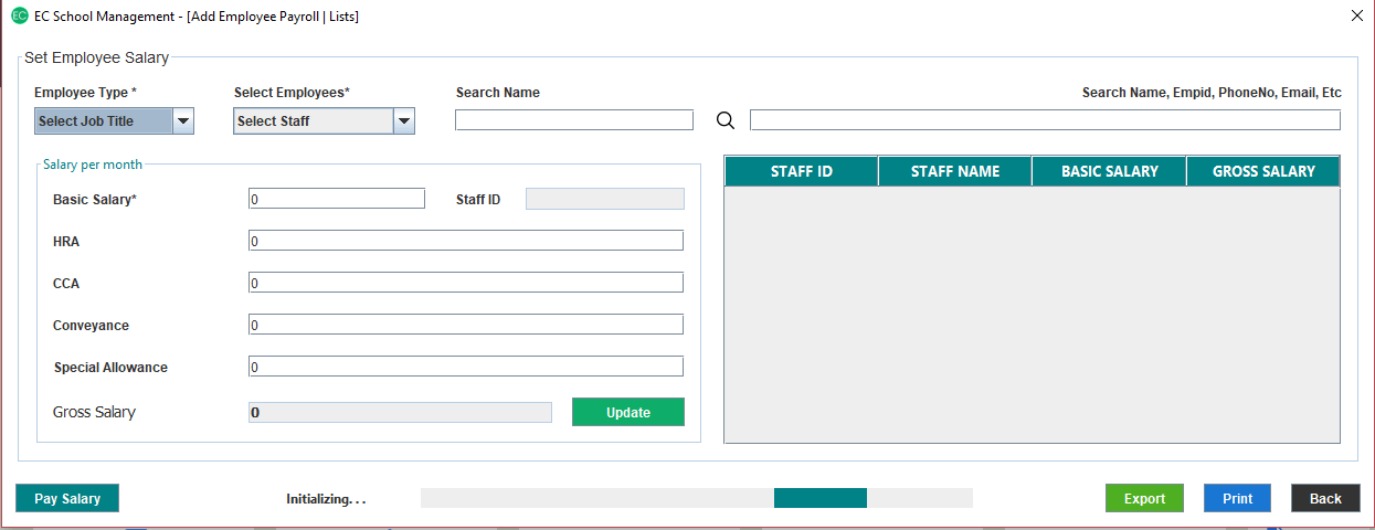 School Management System in Java - Set Employee Salary