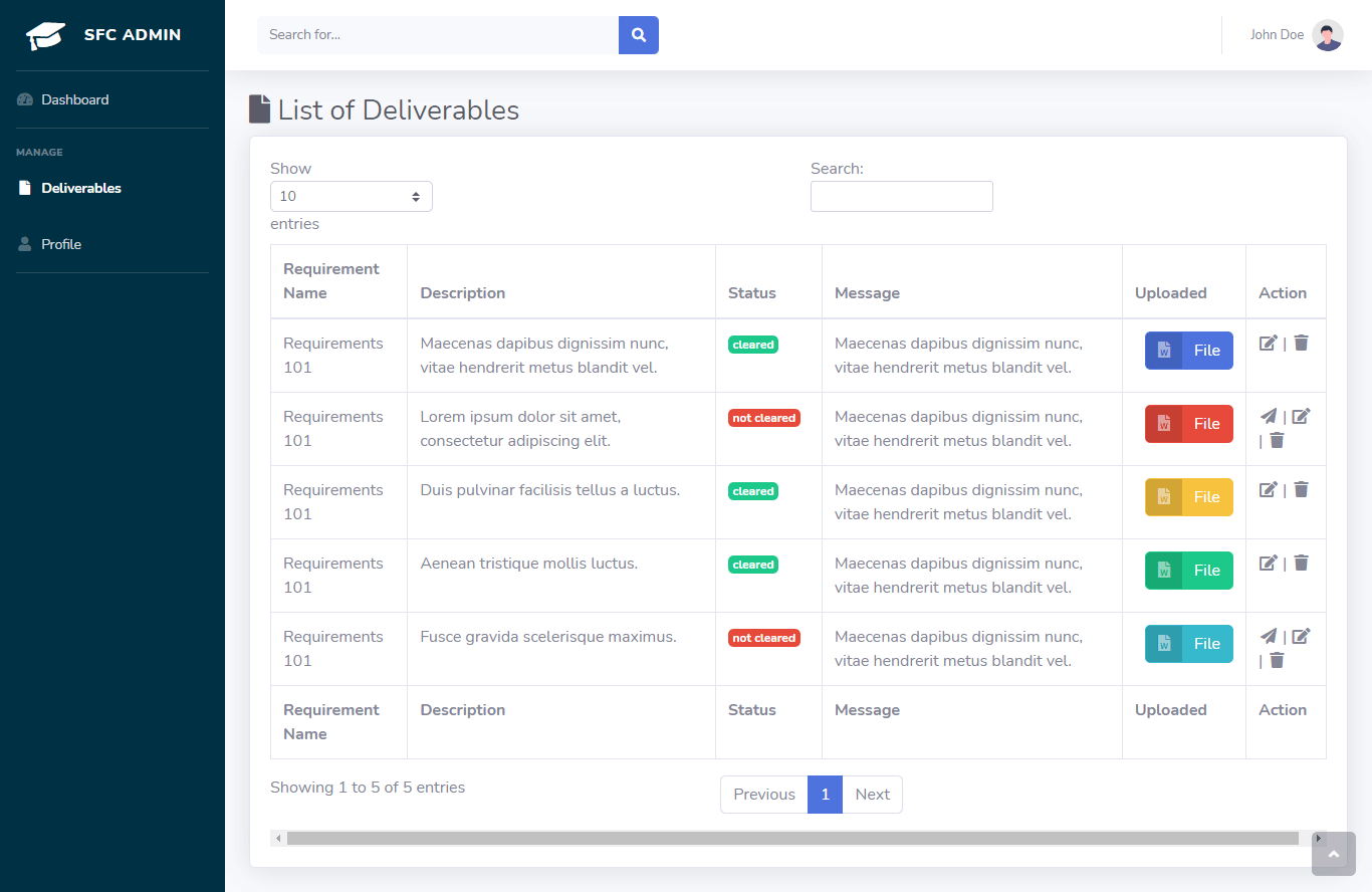 Student and Faculty Clearance System Free Bootstrap Source code - Clearance Requirements