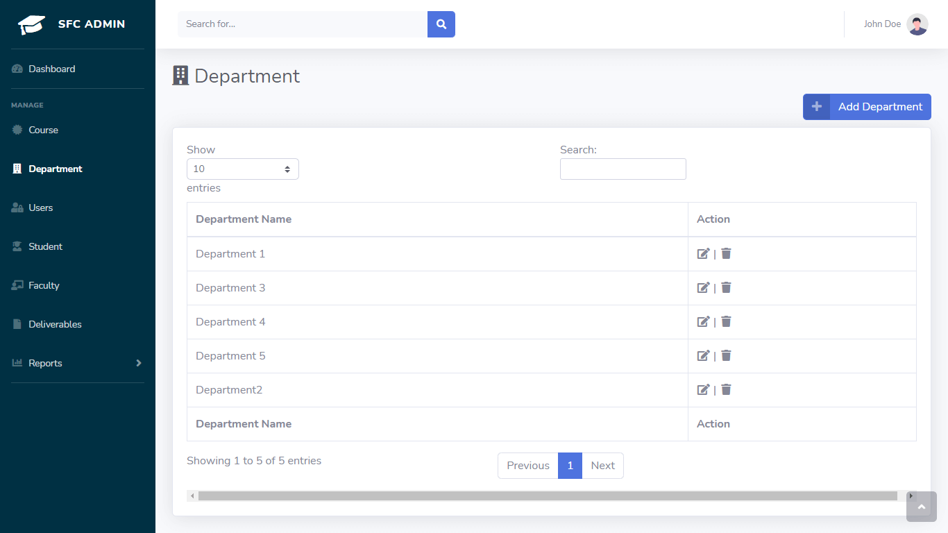 Student and Faculty Clearance System Free Bootstrap Source code - Department Info