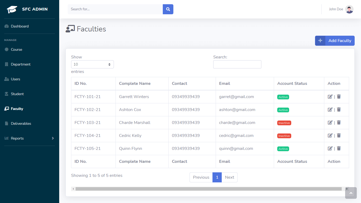 Student and Faculty Clearance System Free Bootstrap Source code - Faculty Info