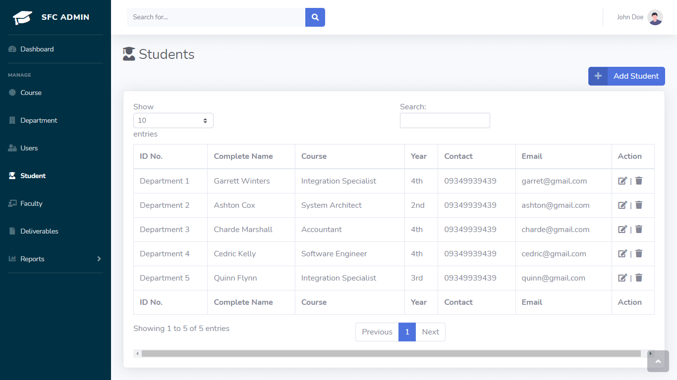 Student and Faculty Clearance System Free Bootstrap Source code - Student Info