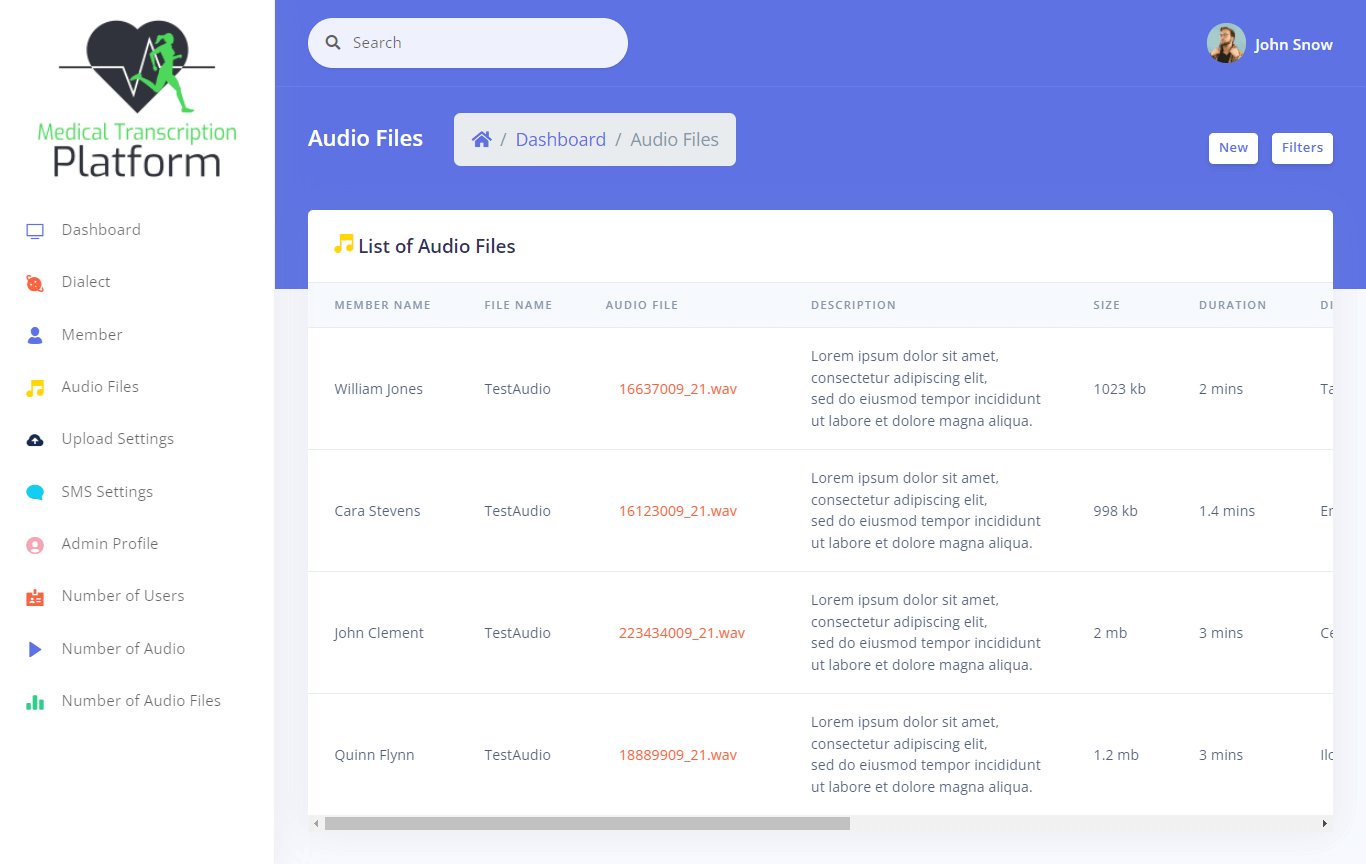 Medical Transcription Platform Free Template Source code - Audio Files