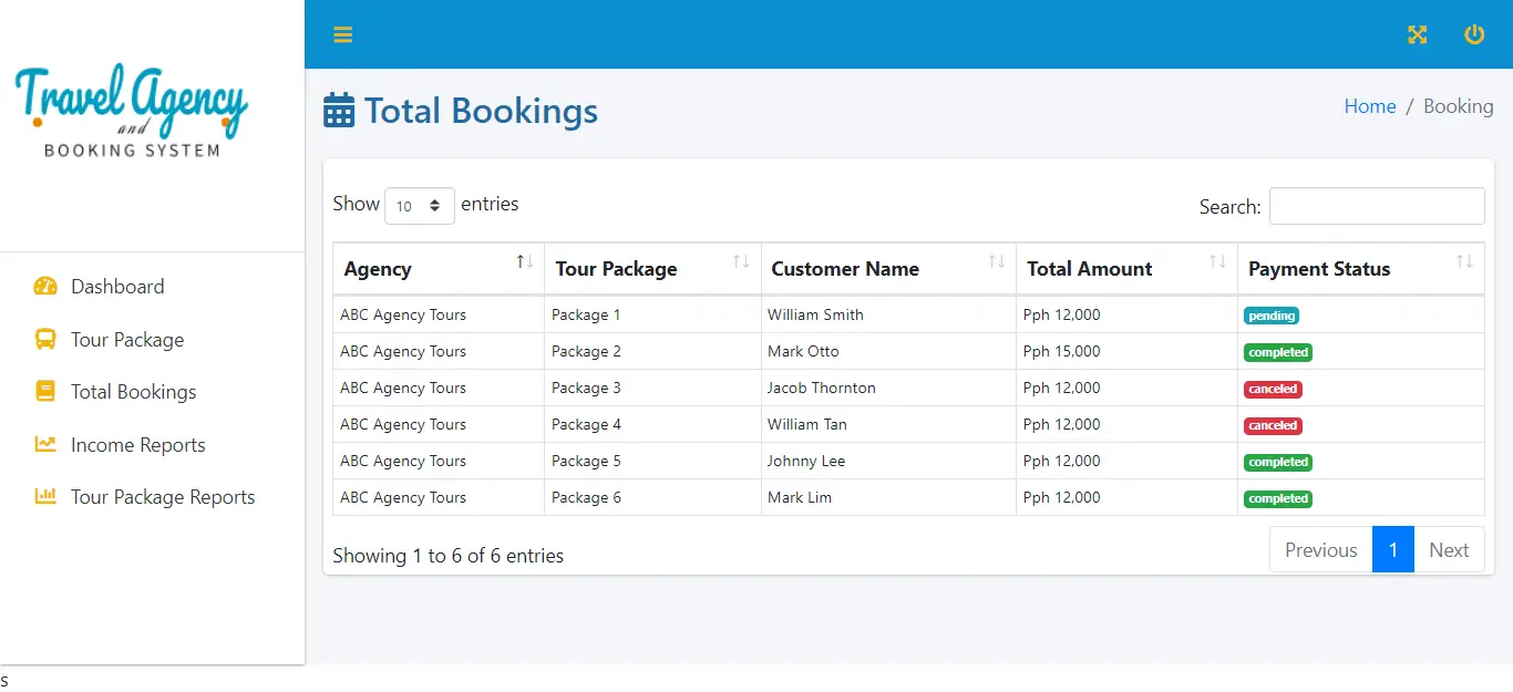 Multi-branch Travel Agency and Booking System PHP and Bootstrap Script - Agency Bookings