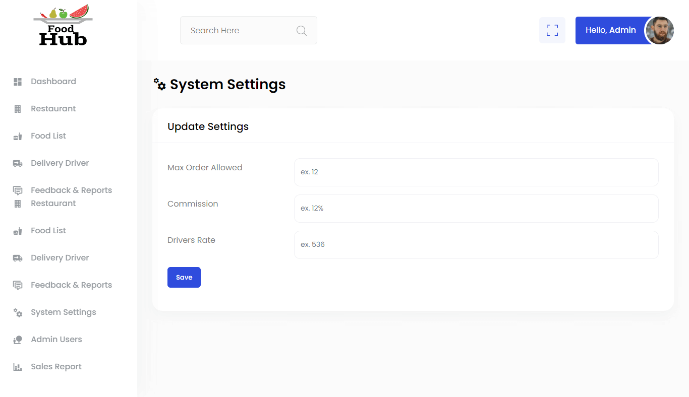 Restaurant Food Delivery System Free Download Bootstrap Source code - System Settings