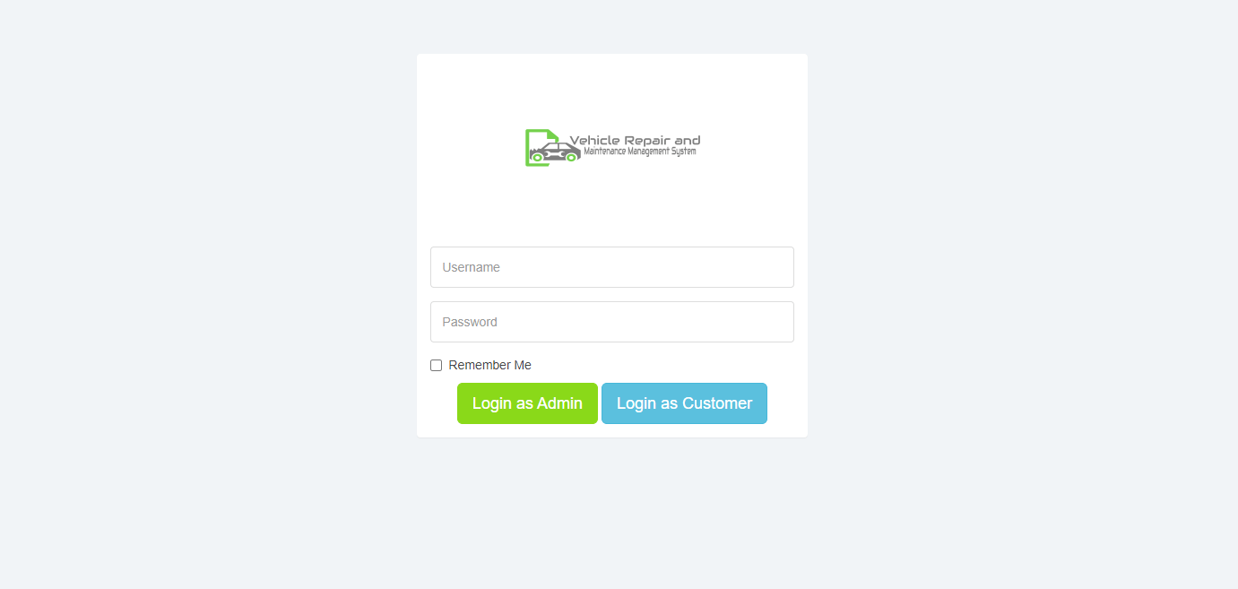 Vehicle Repair and Maintenance Management System Free Bootstrap Source code - Login