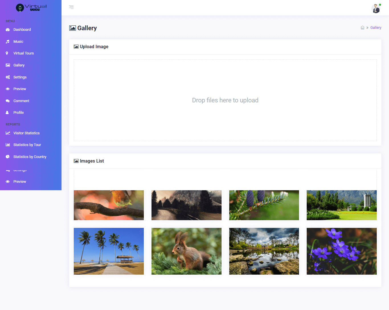 Virtual Online Tour Application Free Bootstrap Template Source code - Gallery