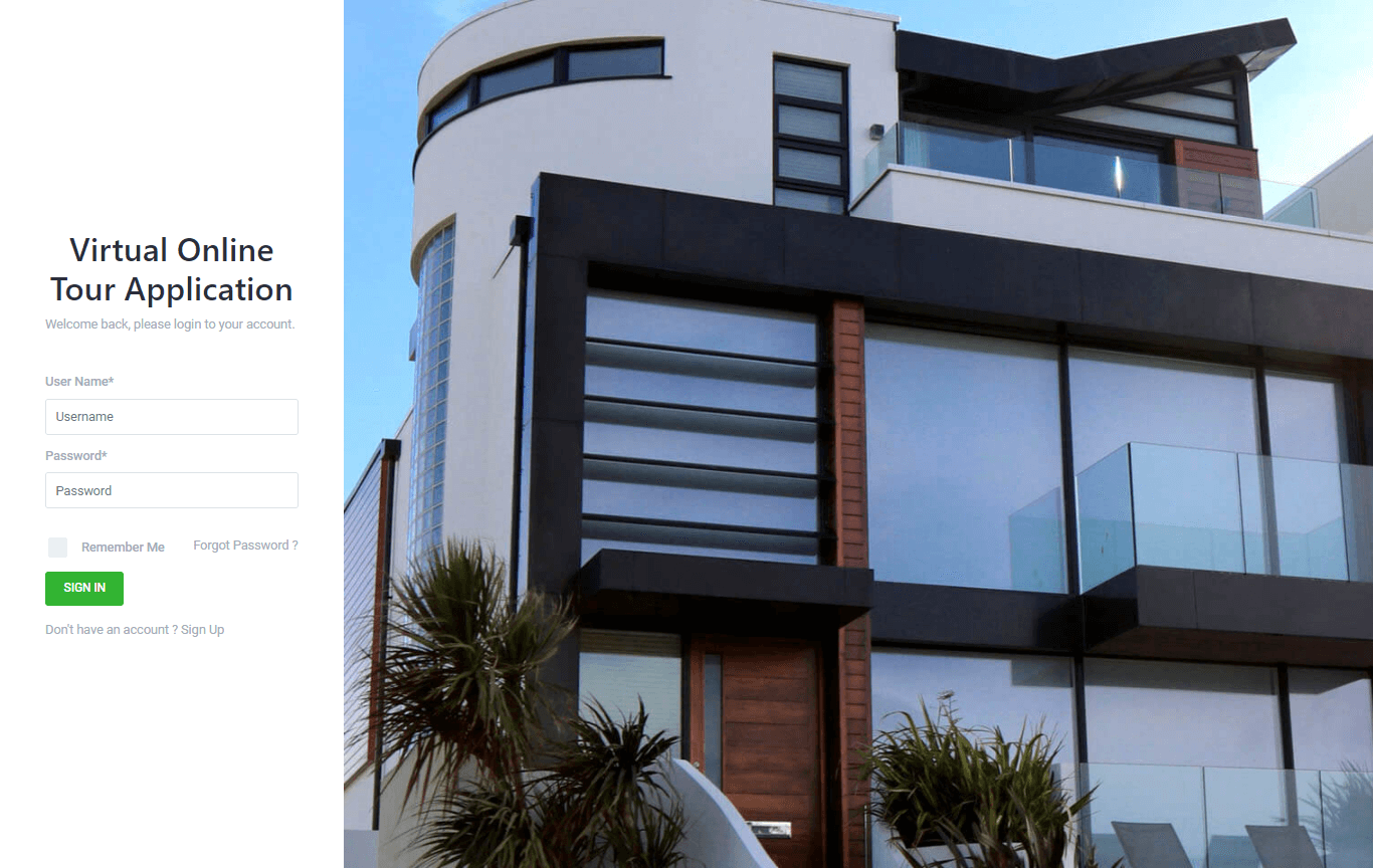 Virtual Online Tour Application Free Bootstrap Template Source code - Login