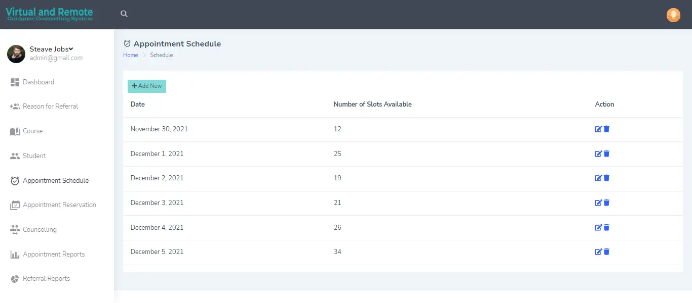 Virtual and Remote Guidance Counselling System Free Bootstrap and PHP Script - Appointment Schedule