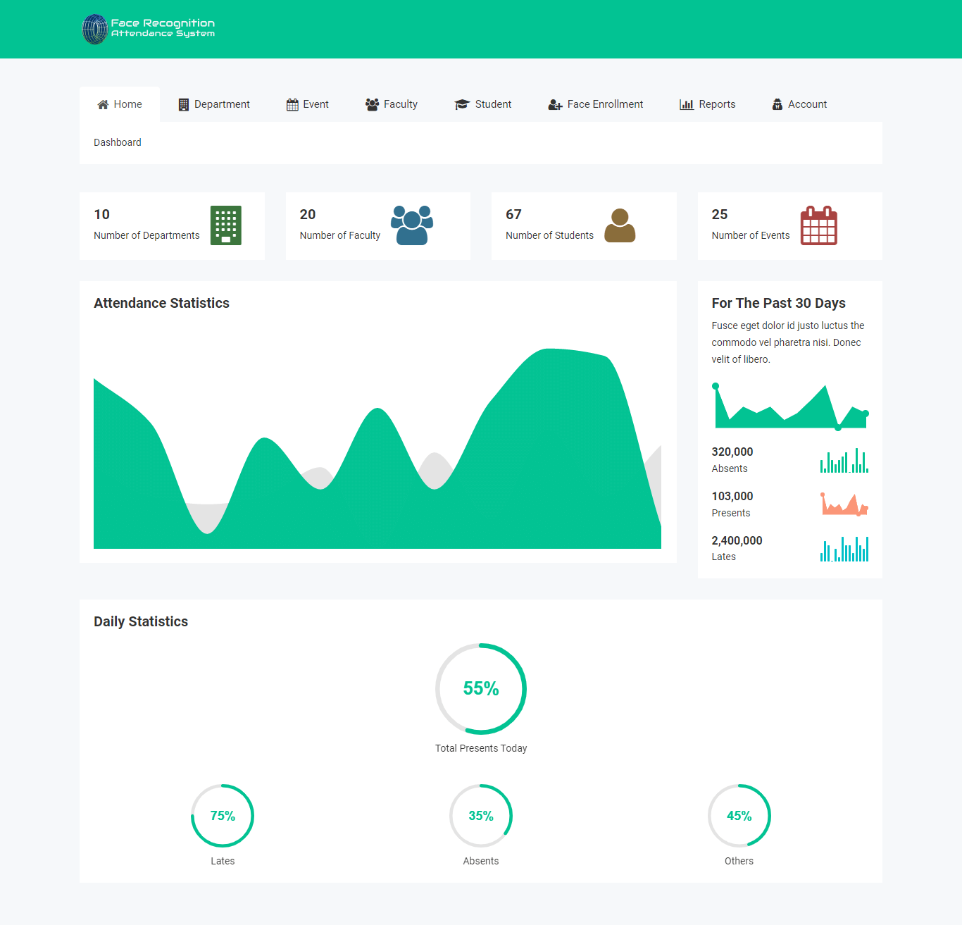 Face Recognition Attendance System Application Free Download Bootstrap and PHP Script - Admin Dashboard